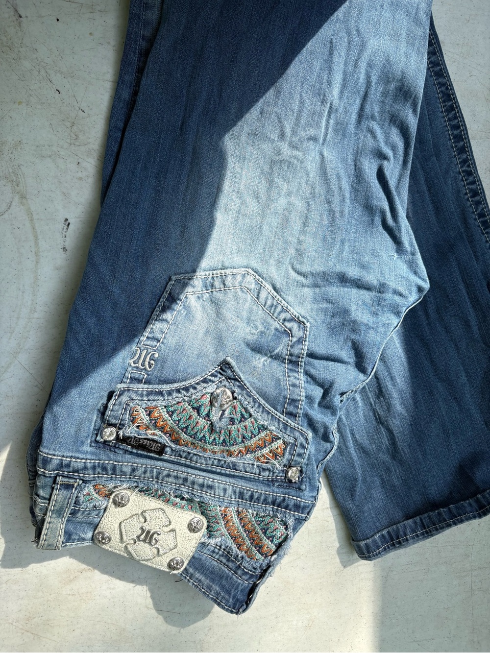 Miss Me Women's Boot Cut Jeans with Embroidered Back Pocket - Blue